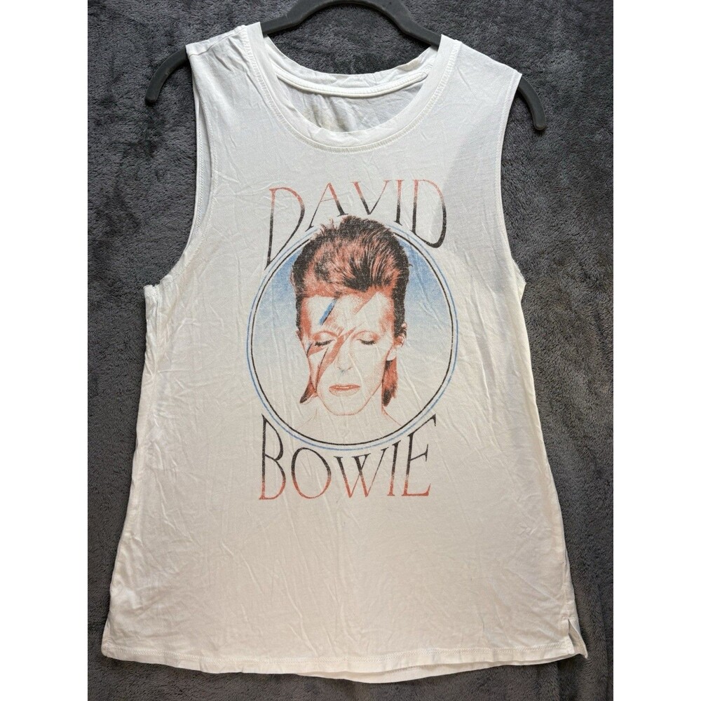 David Bowie White Sleeveless Graphic Tank Top Shirt 15" Pit-to-Pit 26" S/M